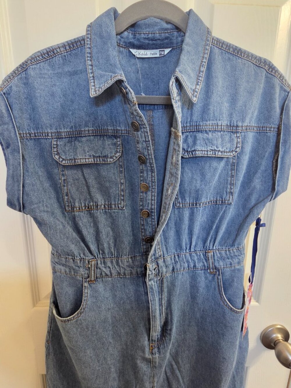 C.Kale Petite PM Denim Shirt Dress Women's Chambray Button Front Utility Casual - Picture 4 of 4